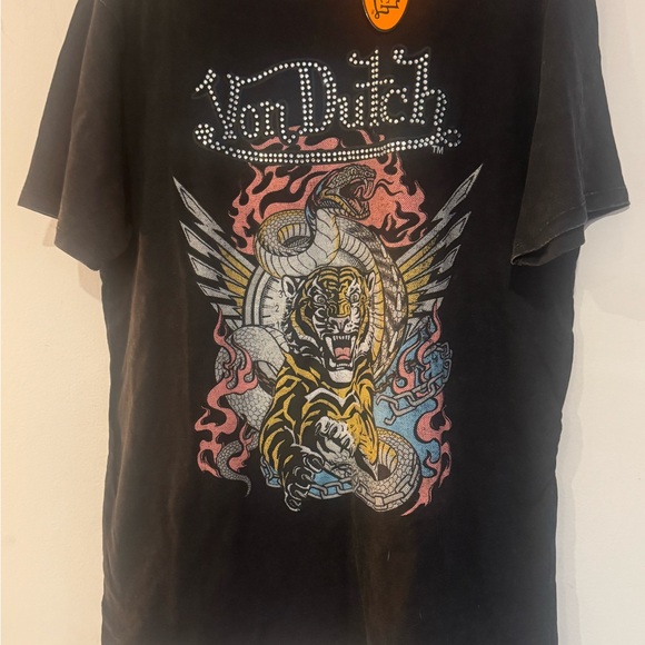 NWT Y2K Von Dutch Studded Logo Tee with Tiger and Snake Graphic - Picture 2 of 7